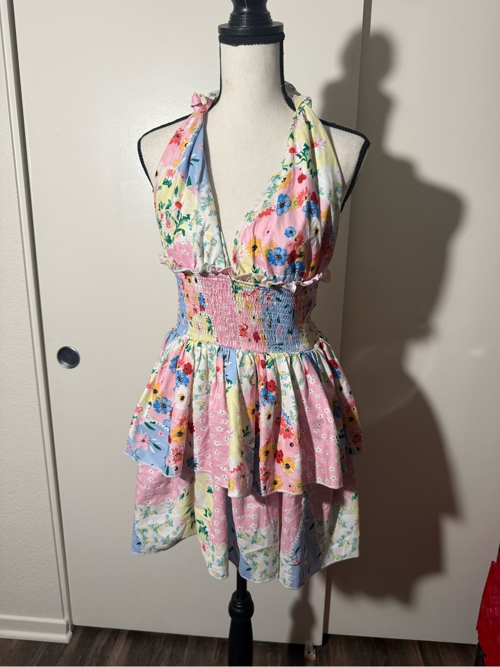 🌸🌈 SHEIN Soleia Multi-Color Block Patchwork Retro Floral Dress 🌈🌸